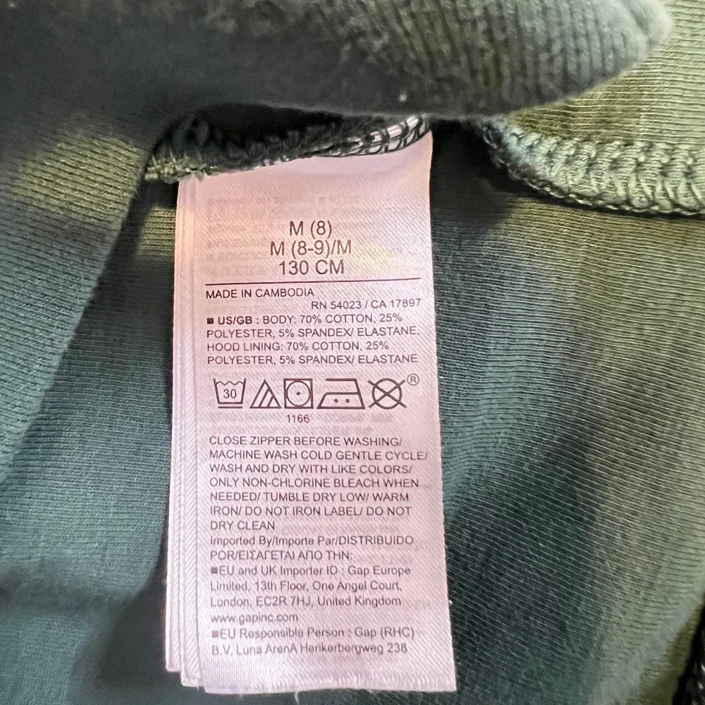 728‎ | Gap GapFit Recycled Full Zip Hoodie Green Kids Size M (8)